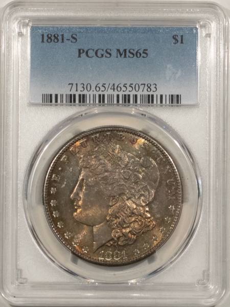 Morgan Dollars 1881-S MORGAN DOLLAR – PCGS MS-65, TONED & APPEARS PL! PRETTY REVERSE!