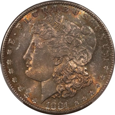 Morgan Dollars 1881-S MORGAN DOLLAR – PCGS MS-65, TONED & APPEARS PL! PRETTY REVERSE!