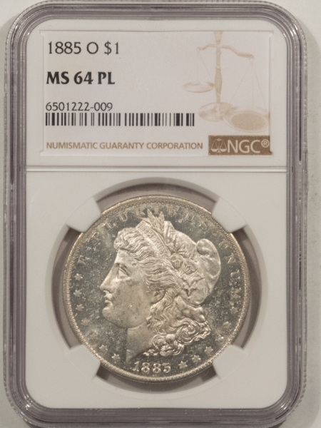 Morgan Dollars 1885-O MORGAN DOLLAR – NGC MS-64 PL, STRONG MIRRORS!