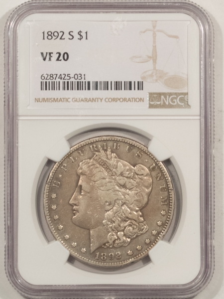 Dollars 1892-S MORGAN DOLLAR – NGC VF-20, TOUGHER DATE!