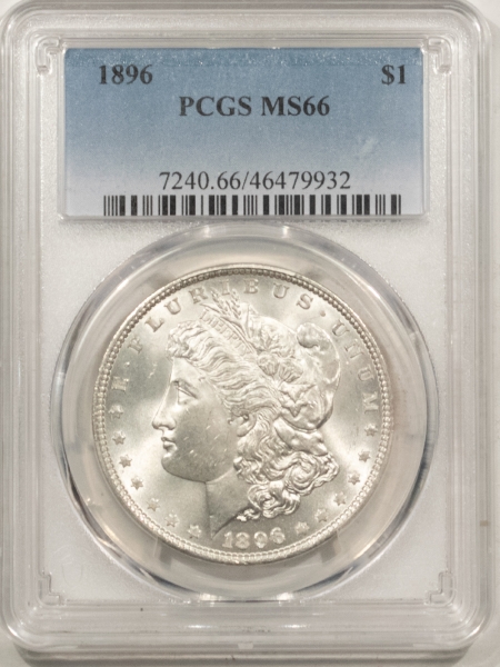 Morgan Dollars 1896 MORGAN DOLLAR – PCGS MS-66, AN ORIGINAL WHITE GEM!