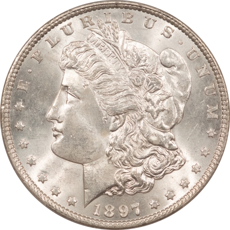 Morgan Dollars 1897 MORGAN DOLLAR – PCGS MS-64, ORIGINAL WHITE & LOOKS GEM, PREMIUM QUALITY!