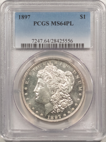 Morgan Dollars 1897 MORGAN DOLLAR – PCGS MS-64 PL, GREAT MIRRORS!