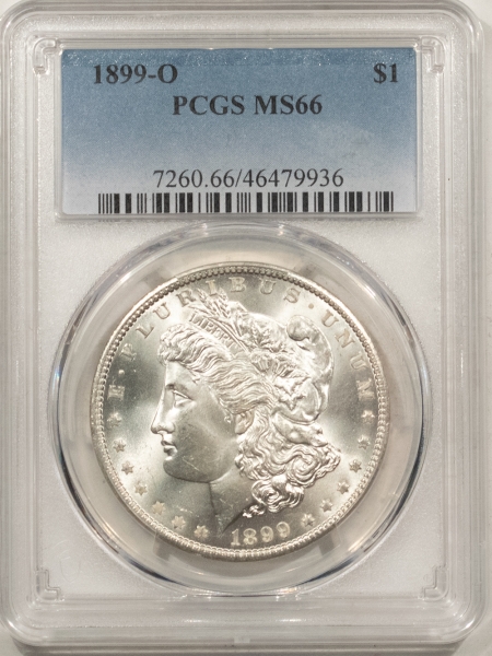 Morgan Dollars 1899-O MORGAN DOLLAR – PCGS MS-66, BLAZING WHITE W/ A PUFFY CHEEK!