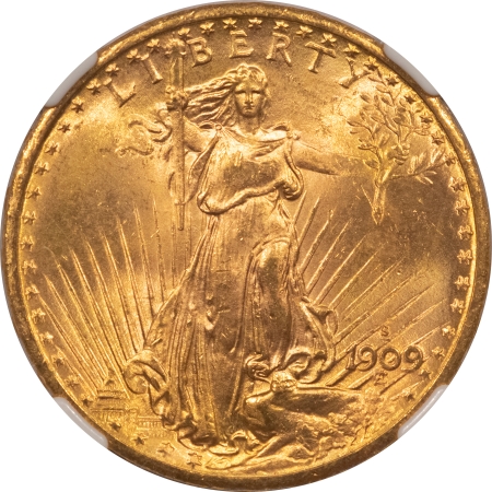$20 1909-S $20 ST GAUDENS GOLD – NGC MS-64, BLAZING LUSTER, PREMIUM QUALITY! CAC!