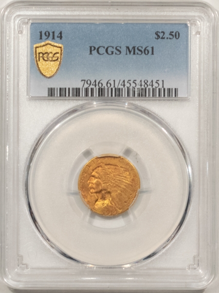 $2.50 1914 $2.50 INDIAN HEAD GOLD – PCGS MS-61, TOUGH DATE!