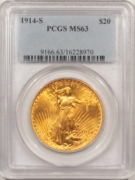 $20 1914-S $20 ST GAUDENS GOLD – PCGS MS-63, FLASHY & PREMIUM QUALITY!