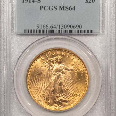 New Store Items 1914-S $20 ST GAUDENS GOLD – PCGS MS-64, FLASHY!