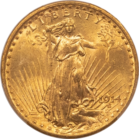 $20 1914-S $20 ST GAUDENS GOLD – PCGS MS-65, FLASHY GEM!