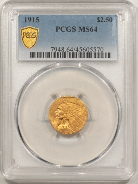 $2.50 1915 $2.50 INDIAN GOLD – PCGS MS-64, FRESH ORIGINAL & NICE!