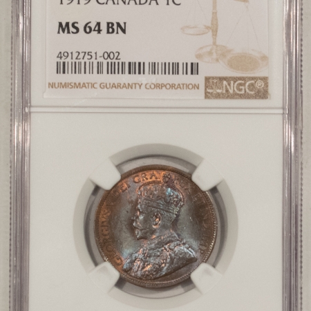 New Store Items 1919 CANADA LARGE CENT, KM-21 – NGC MS-64 BN, LOVELY
