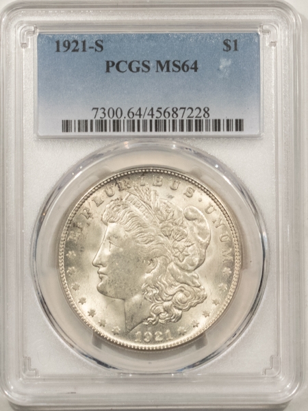 Morgan Dollars 1921-S MORGAN DOLLAR – PCGS MS-64, FRESH WHITE & PREMIUM QUALITY!
