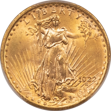 $20 1922 $20 ST GAUDENS GOLD – PCGS MS-64, LUSTROUS!