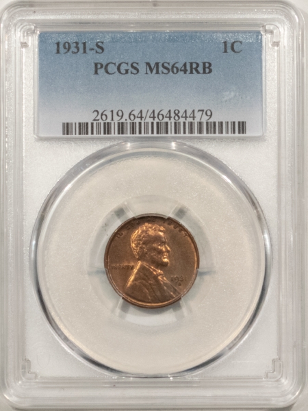 Lincoln Cents (Wheat) 1931-S LINCOLN CENT – PCGS MS-64 RB, KEY-DATE!