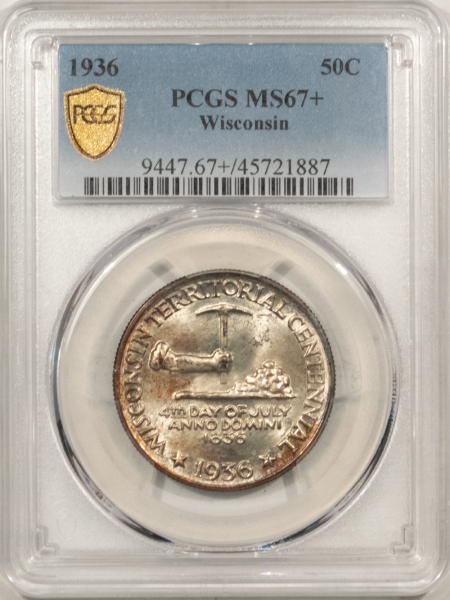 New Certified Coins 1936 WISCONSIN COMMEMORATIVE HALF DOLLAR – PCGS MS-67+, SUPERB GEM! PRETTY!