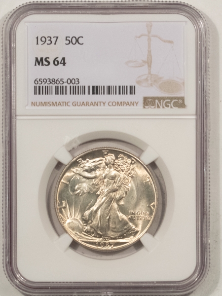 New Certified Coins 1937 WALKING LIBERTY HALF DOLLAR – NGC MS-64, FLASHY WHITE!
