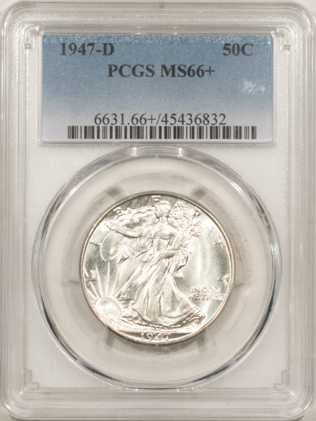 New Certified Coins 1947-D WALKING LIBERTY HALF DOLLAR – PCGS MS-66+, BLAST WHITE, NEAR SUPERB! WOW!