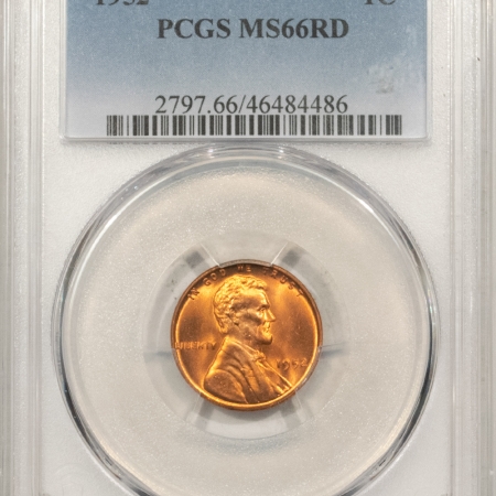 Lincoln Cents (Wheat) 1952 LINCOLN CENT – PCGS MS-66 RD, BLAZING RED, TOUGHER DATE!