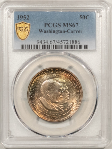 New Certified Coins 1952 WASHINGTON-CARVER COMMEMORATIVE HALF DOLLAR – PCGS MS-67, GORGEOUS, SUPERB!