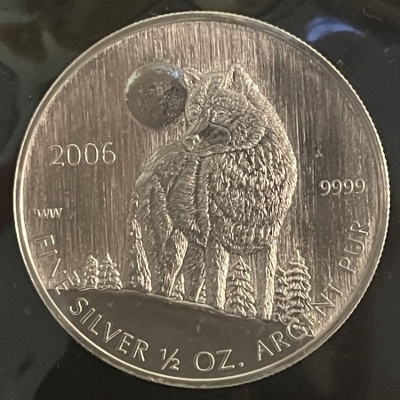 World Certified Coins CANADA 2006 1/2 OZ .9999 SILVER ‘WOLF’, 8 COINS IN ORIG GOVT SLEEVES-GEM BU