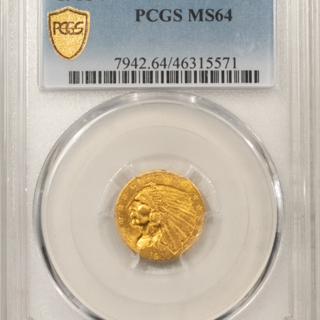 $2.50 1911 $2.50 INDIAN GOLD – PCGS MS-64, GREAT LUSTER, LOOKS GEM!
