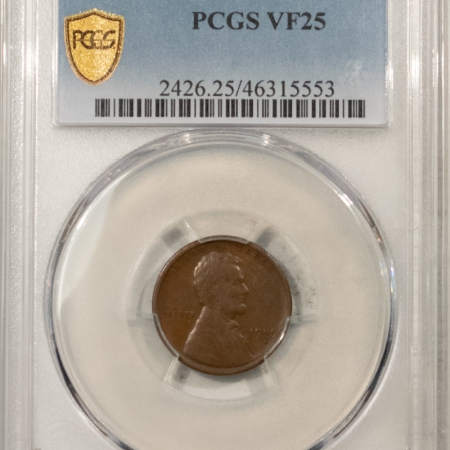 Lincoln Cents (Wheat) 1909-S VDB LINCOLN CENT – PCGS VF-25, NICE SMOOTH BROWN KEY-DATE!