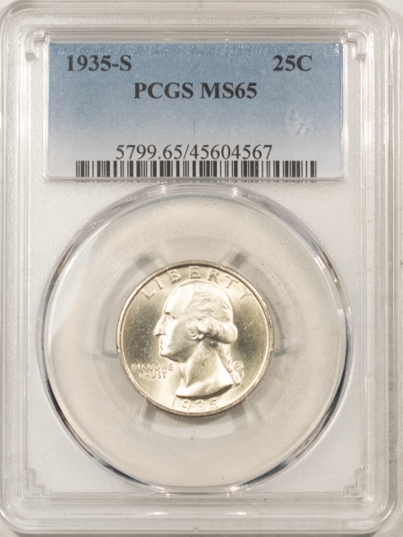New Certified Coins 1935-S WASHINGTON QUARTER – PCGS MS-65, BLAZING WHITE & PREMIUM QUALITY!