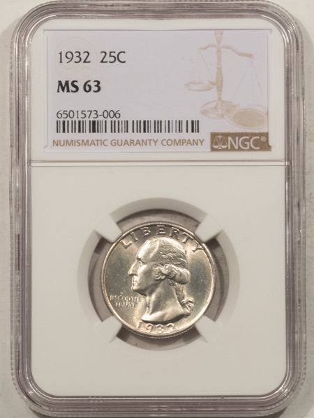 New Certified Coins 1932 WASHINGTON QUARTER – NGC MS-63, ORIGINAL WHITE!