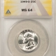 New Certified Coins 1949-D WASHINGTON QUARTER – NGC MS-65, WHITE GEM!