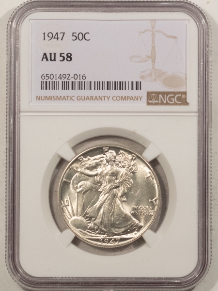 New Certified Coins 1947 WALKING LIBERTY HALF DOLLAR – NGC AU-58, LOOKS BRILLIANT UNCIRCULATED!