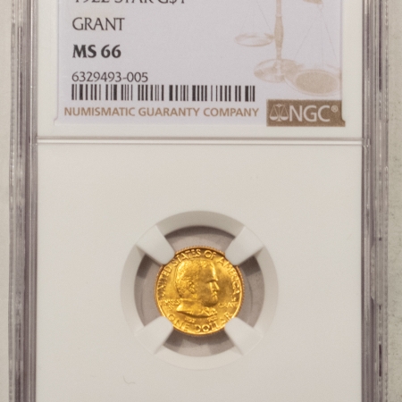 Early Commems 1922 GRANT STAR $1 GOLD COMMEMORATIVE DOLLAR – NGC MS-66, PRETTY, LUSTROUS!