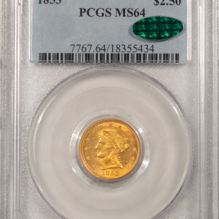 $2.50 1853 $2.50 LIBERTY HEAD GOLD – PCGS MS-64, PRETTY & CAC APPROVED!