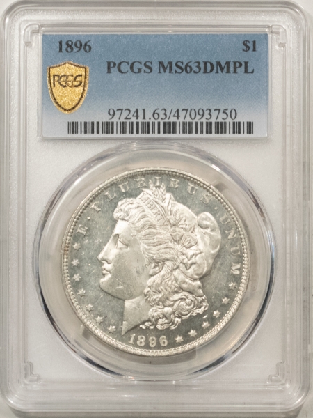Morgan Dollars 1896 MORGAN DOLLAR – PCGS MS-63 DMPL, WHITE, GREAT CONTRAST!