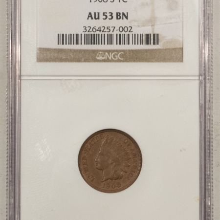 Indian 1908-S INDIAN CENT – NGC AU-53 BN, KEY-DATE!