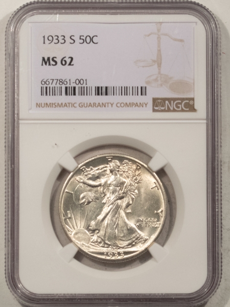 New Certified Coins 1933-S WALKING LIBERTY HALF DOLLAR – NGC MS-62 WHITE, UNTONED, PREMIUM QUALITY!