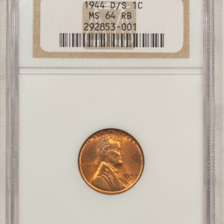 Lincoln Cents (Wheat) 1944-D/S LINCOLN CENT – NGC MS-64 RB, TOUGH STRONG D/S!