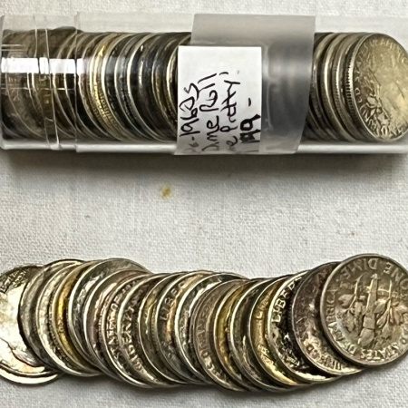 Dimes 1950S-1960S ROOSEVELT SILVER DIME 50 COIN ROLL, CH-GEM BU, SOME REALLY PRETTY!