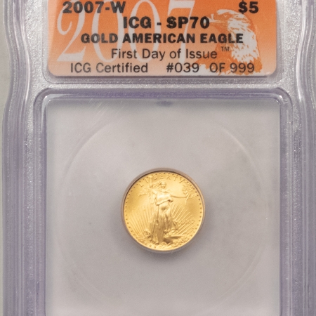 New Store Items 2007-W $5 1/10 OZ BURNISHED AMERCIAN GOLD EAGLE ICG SP-70 FIRST DAY ISSUE 39/999