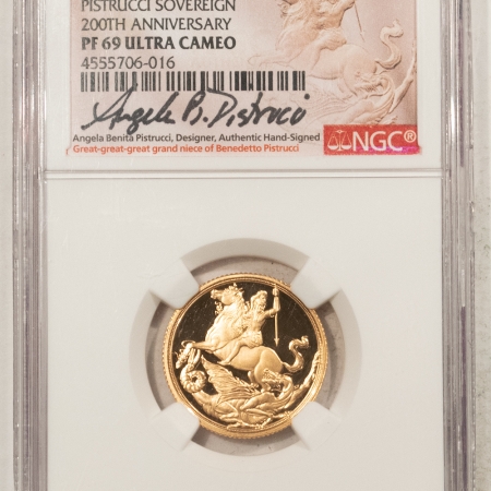 New Certified Coins 2017 GIBRALTER GOLD SOVEREIGN, 200TH ANN, PISTRUCCI SIGNED NGC PF-69 ULTRA CAMEO