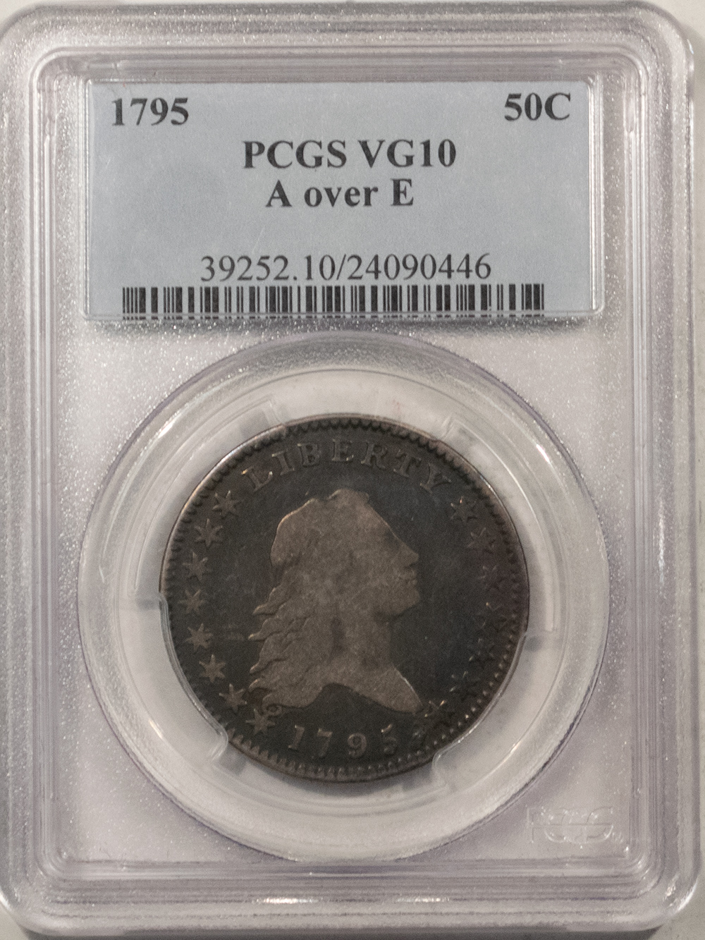 1795 FLOWING HAIR HALF DOLLAR, A OVER E - PCGS VG-10, SCARCE, FRESH ...