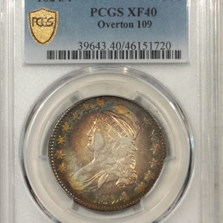 Early Halves 1824/4 CAPPED BUST HALF DOLLAR, OVERTON 109 – PCGS XF-40, GORGEOUS COLOR!