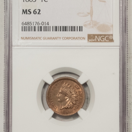 Indian 1863 INDIAN CENT – NGC MS-62, LOOKS 63, LUSTROUS & PREMIUM QUALITY!