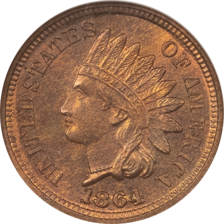 Indian 1864 INDIAN CENT, BRONZE – NGC MS-65 RB, EAGLE EYE, PREMIUM QUALITY GEM!