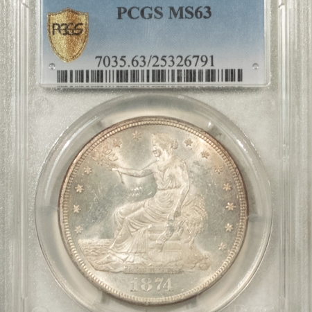 Dollars 1874-CC TRADE DOLLAR – PCGS MS-63, ORIGINAL WHITE & FRESH! CARSON CITY!