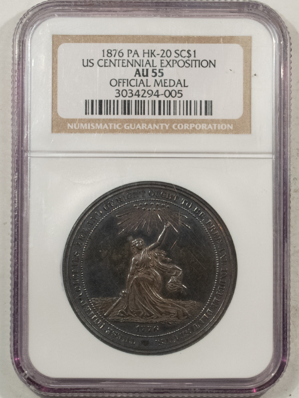 1876 PA HK-20 SC $1 US CENTENNIAL EXPOSITION OFFICIAL MEDAL - NGC AU-55 ...