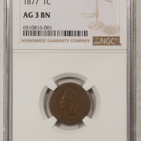 Indian 1877 INDIAN CENT – NGC AG-3 BN, PREMIUM QUALITY & LOOKS MORE LIKE GOOD 4!