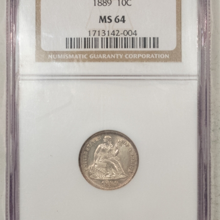 U.S. Certified Coins 1889 SEATED LIBERTY DIME – NGC MS-64, FRESH ORIGINAL & NICE!