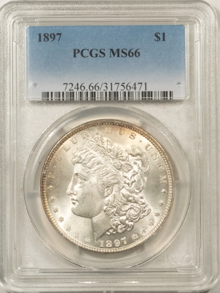 Morgan Dollars 1897 MORGAN DOLLAR – PCGS MS-66, FRESH ORIGINAL WHITE & NICE!