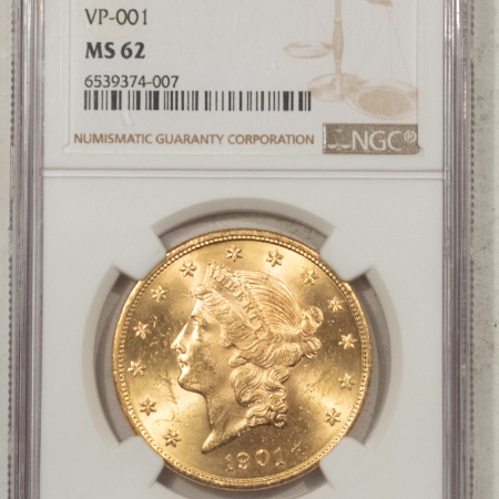 New Store Items 1901 1/1 $20 LIBERTY GOLD, VP-001 – NGC MS-62, RECUT 1, SCARCE! FLASHY & PQ!