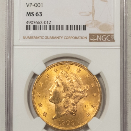 New Store Items 1900 1/1 $20 LIBERTY GOLD, VP-001 – NGC MS-63, RECUT 1, SCARCE!